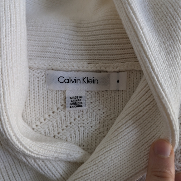 CALVIN KLEIN Men's Preppy White Shawl Neck Sweater - VGUC - Picture 2 of 6